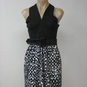 DAVID MEISTER Black White Stretch Belted Criss Cross Back Dress 2 NWT $410